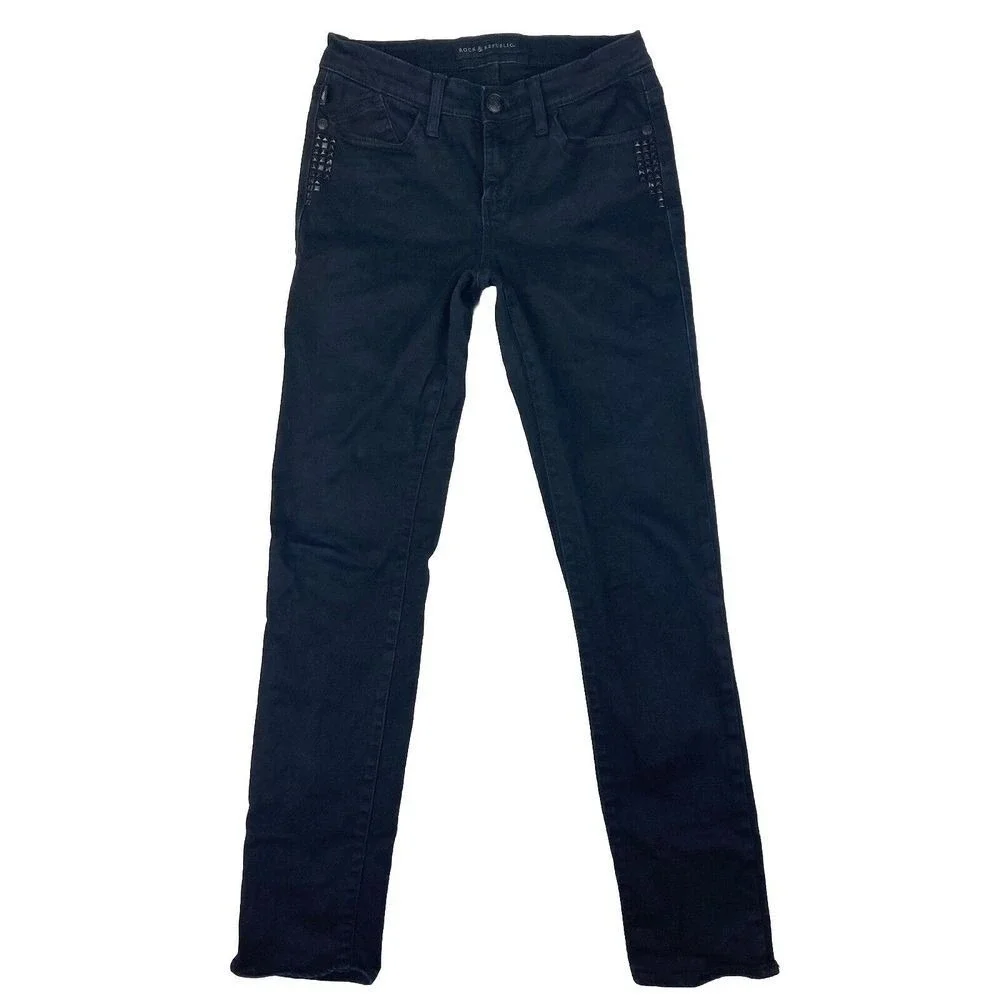 Rock Republic Berlin Black Embellished Studded Skinny Jeans Women's 8 (27x30)‎